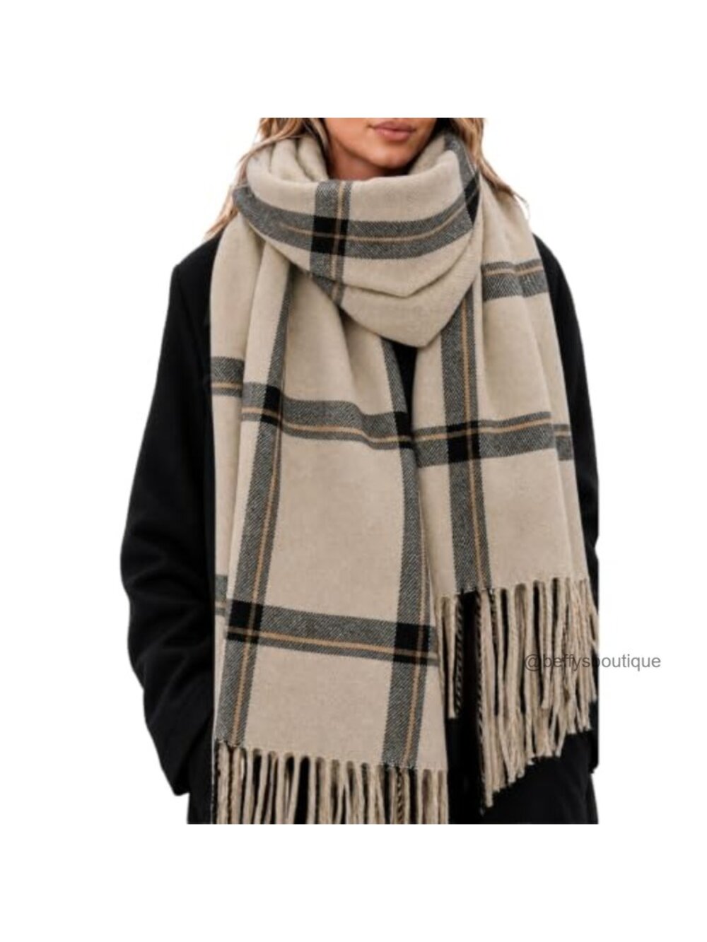 Oversized Plaid Blanket Scarf Shawl Wrap with Tassels 100% Polyester